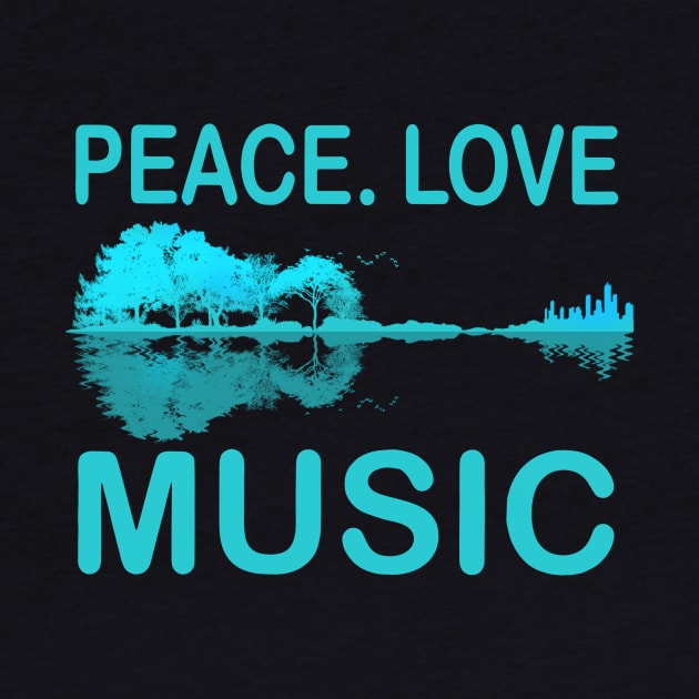 Peace Love Music Guitar Lake Shadow Hippie by ROMANSAVINRST